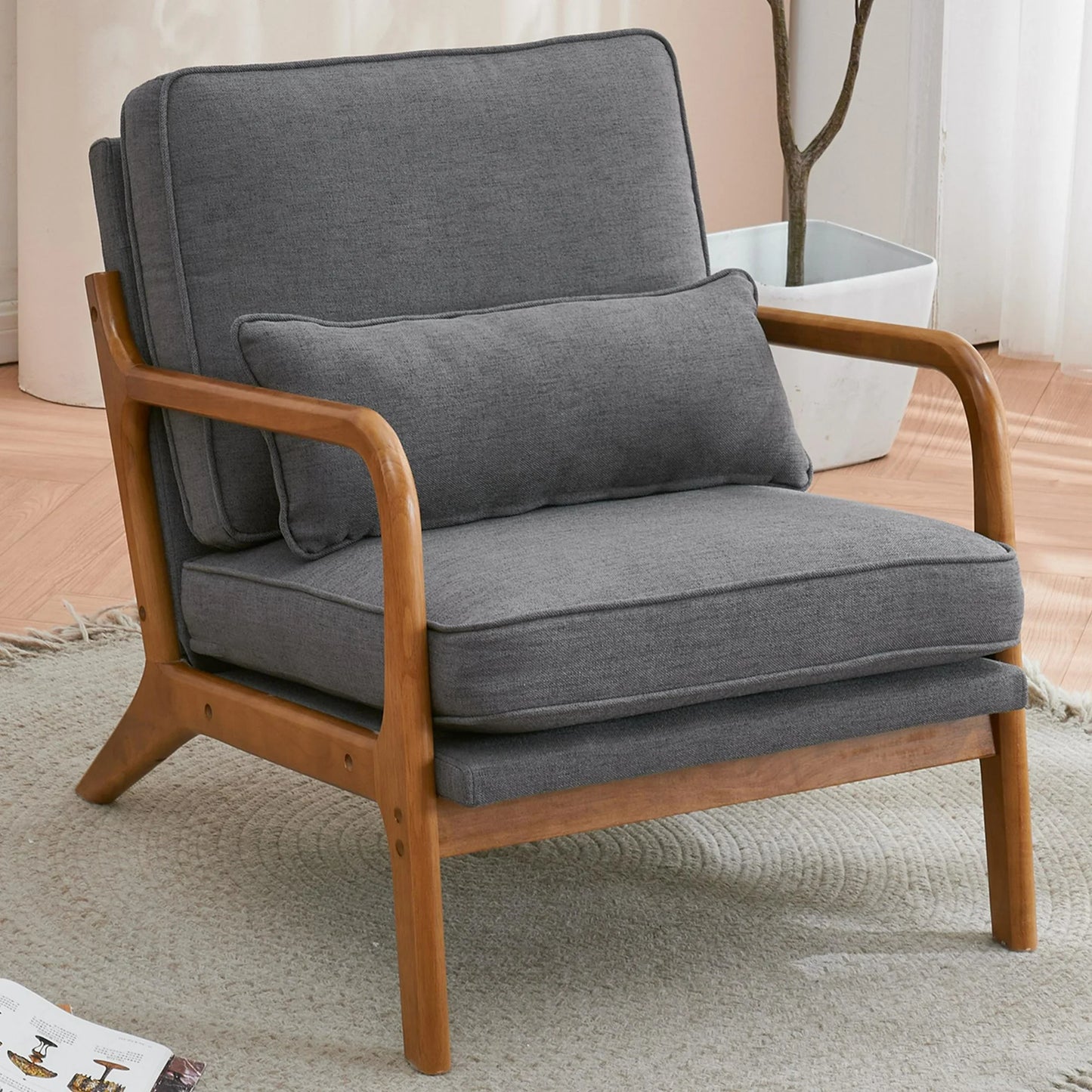 Sesslife Modern Accent Chair, Armrest Upholstered Single Lounge Chair, Leisure Chair Reception Chair for Living Room, Bedroom, Reading Room, Brown