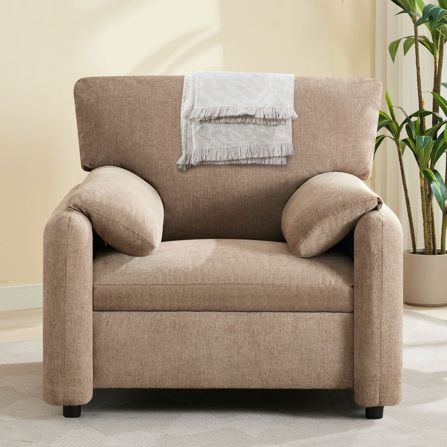 Sesslife Modern Matcha Green Accent Chair, Living Room Chair, Leisure Chair Reception Chair for Living Room, Bedroom, Cream