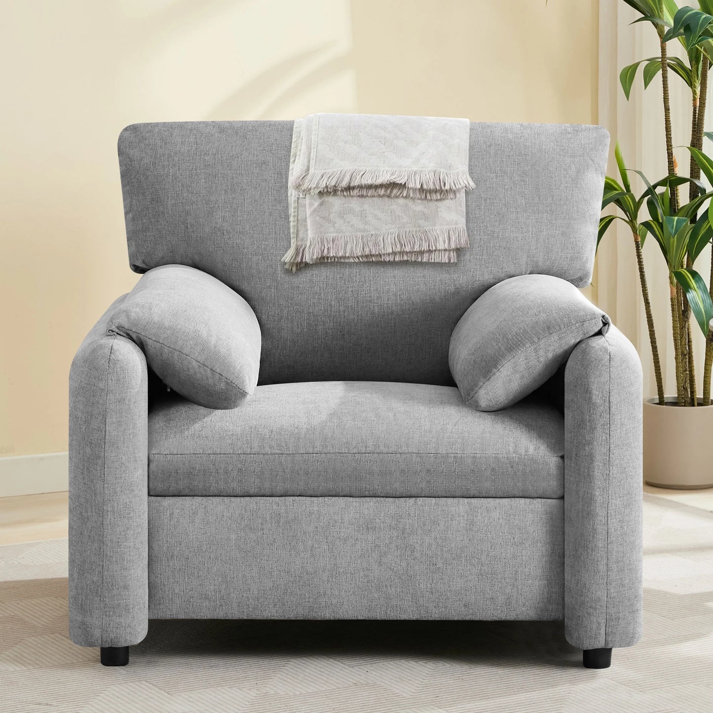 Sesslife Modern Matcha Green Accent Chair, Living Room Chair, Leisure Chair Reception Chair for Living Room, Bedroom, Cream