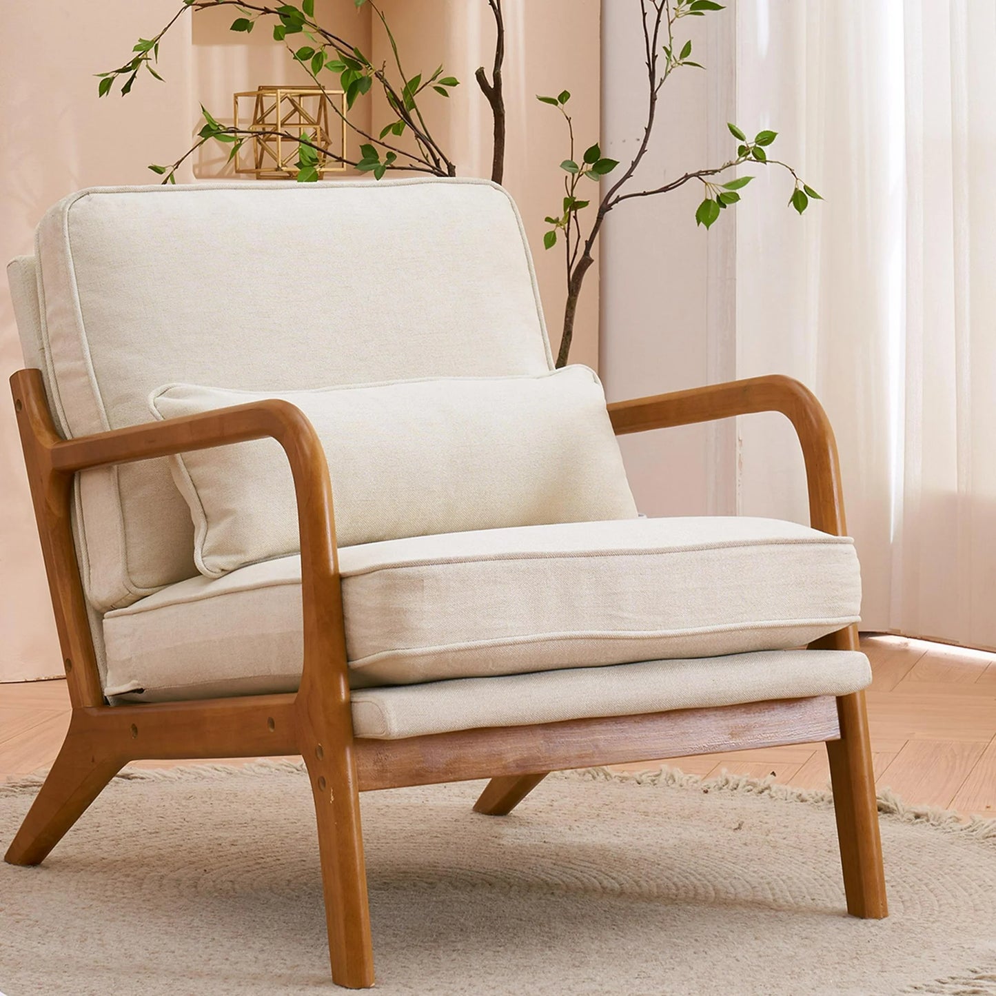 Sesslife Modern Accent Chair, Armrest Upholstered Single Lounge Chair, Leisure Chair Reception Chair for Living Room, Bedroom, Reading Room, Brown
