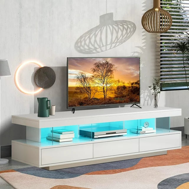 SESSLIFE Storage TV Stand for 70 Inch TV, TV Cabinet with 16 Color LED Light, Living Room Entertainment Center