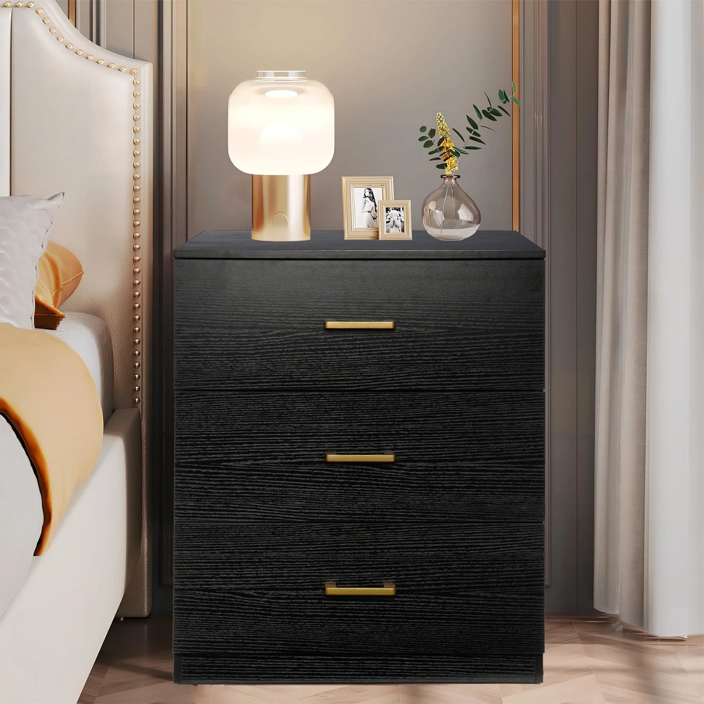 Sesslife 3 Drawer Dresser, Solid Wood Nightstand Chest of Drawers with Wide Storage Space, Accent White Bedside Table Cabinet for Bedroom, Living Room, Entry