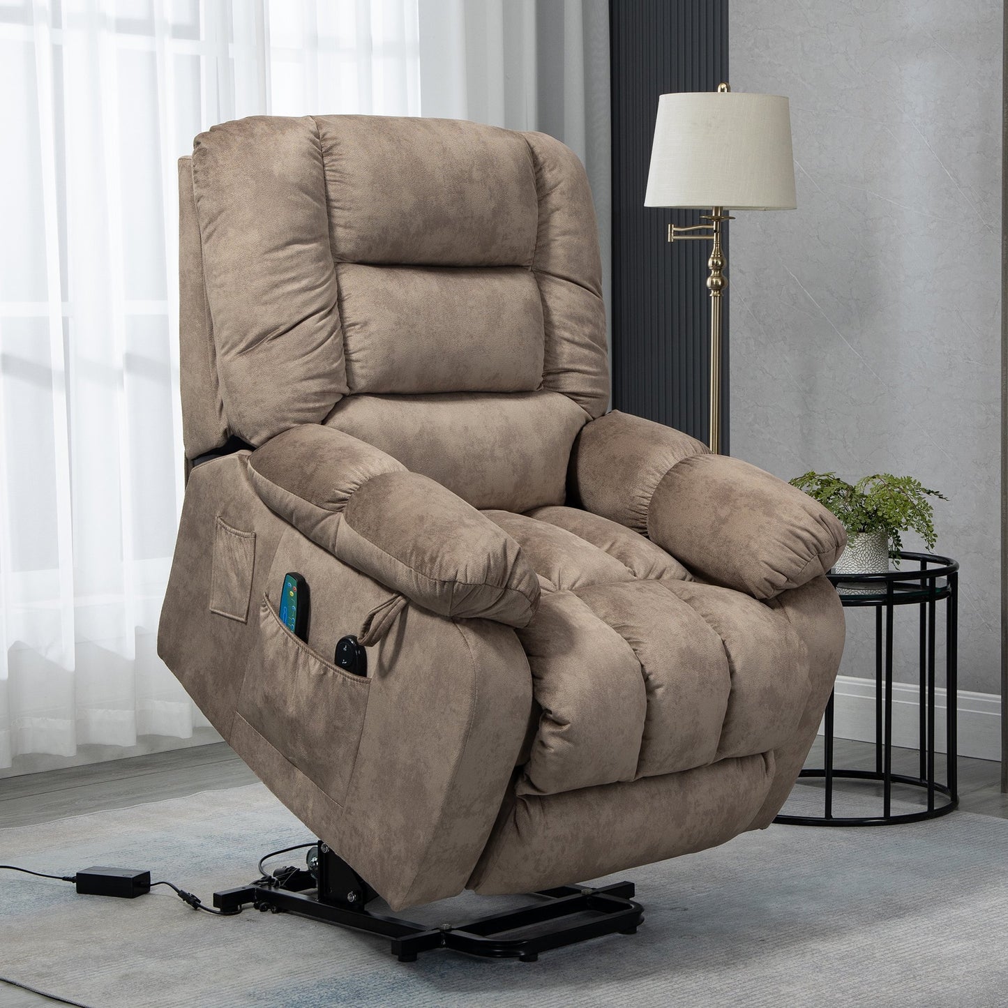 Sesslife Power Lift Recliner Chair with Heat and Vibration Massage for Elderly, Electric Recliners for Living Room Bedroom, Single Sofa Chair Ergonomic Fabric Lounge Chair with Side Pockets, Brown