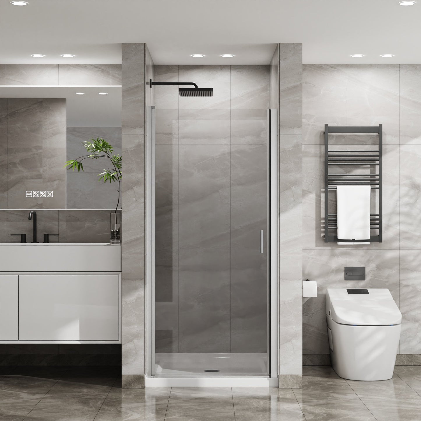 Sesslife Bifold Semi-Frameless Glass Shower Door, 34" W x 72" H Pivot Tub Door with 1/4 inch Tempered Clear Glass, Foldable Bathtub Door with Aluminum Frame, SCGG Certified, Anti-leak, Chrome