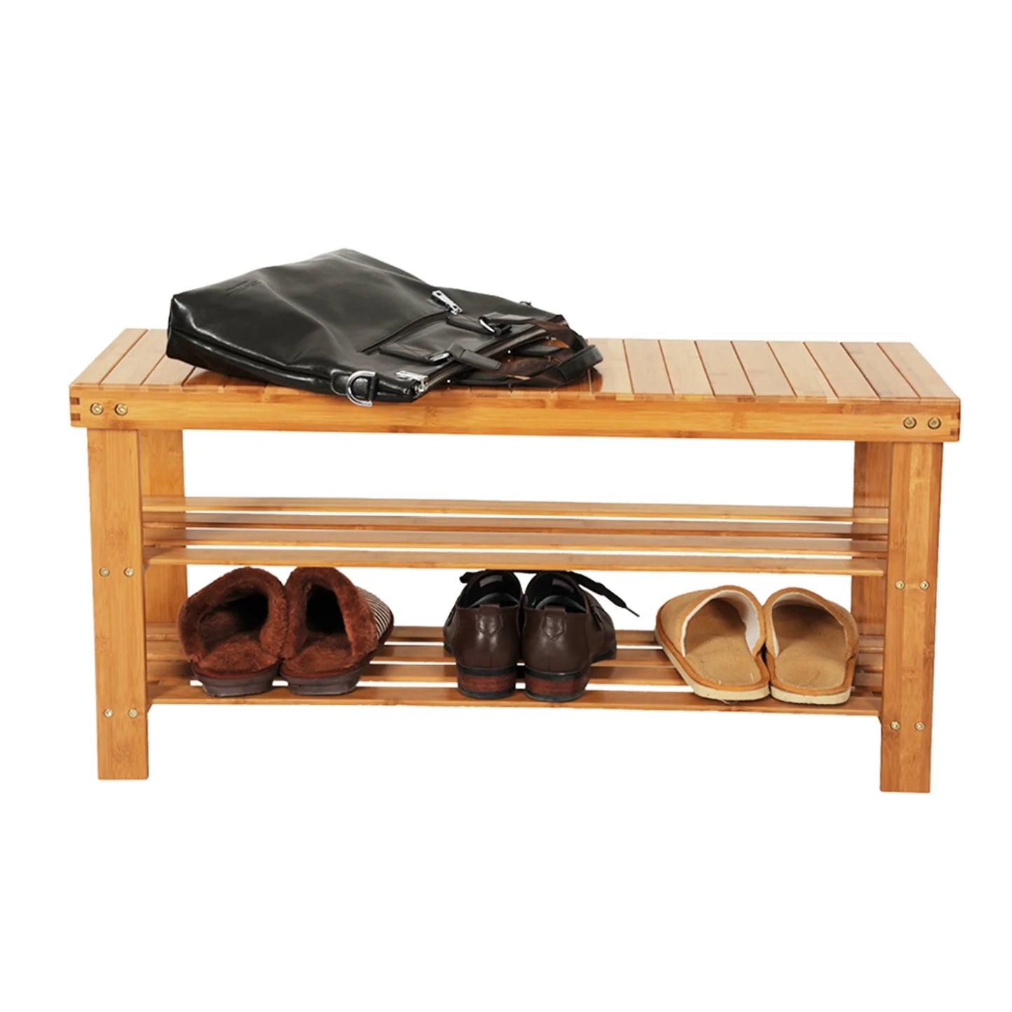 Sesslife Small Bench Seat, Entryway Shoe Bench with 2 Tier Storage, 3-Tier Bamboo Shoe Organizer for Entryway Hallway Front Door Living Room Laundry Room