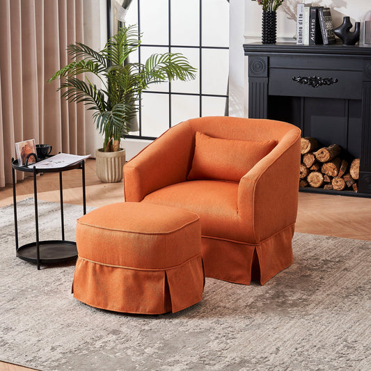 Sesslife Swivel Barrel Chair with Ottoman, Comfy Linen Fabric Upholstered Leisure Armchair with pillow, Modern Accent Chair with Metal Base for Living Room Bedroom Reading Room, Dark Gray