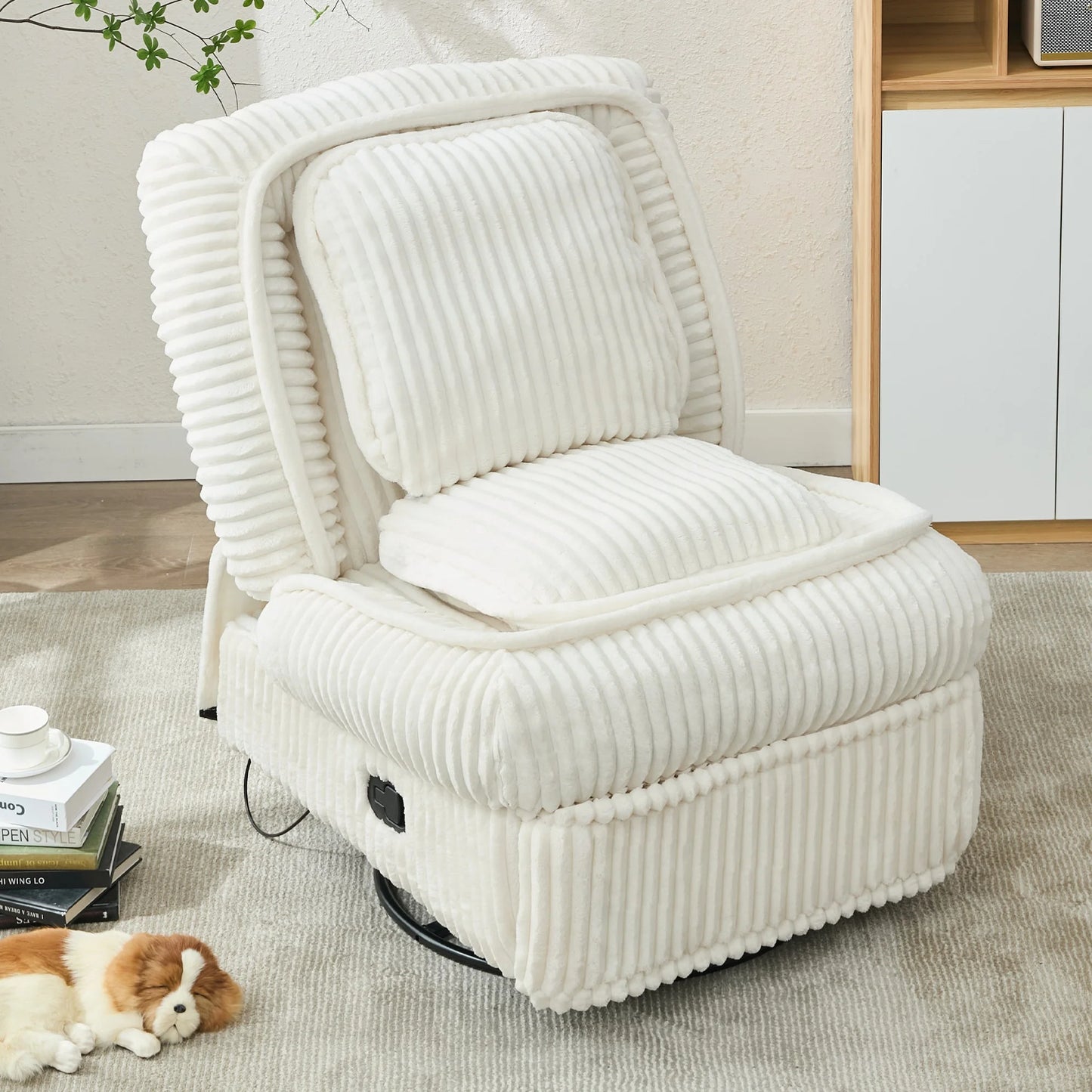 Sesslife Swivel Rocker Recliner Chair with Adjustable Backrest, Footrest and Pillow, Corduroy Manual Reclining Chair, Single Sofa Lounge Chair for Living Room Bedroom, Metal Frame, Gray