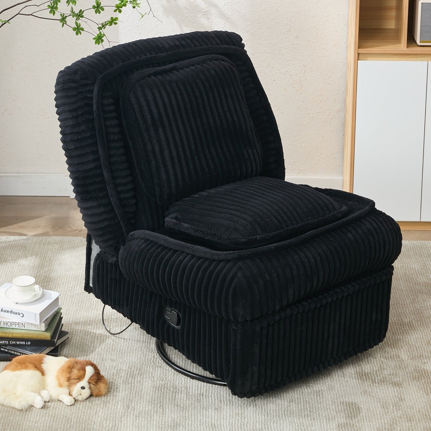 Sesslife Swivel Rocker Recliner Chair with Adjustable Backrest, Footrest and Pillow, Corduroy Manual Reclining Chair, Single Sofa Lounge Chair for Living Room Bedroom, Metal Frame, Gray