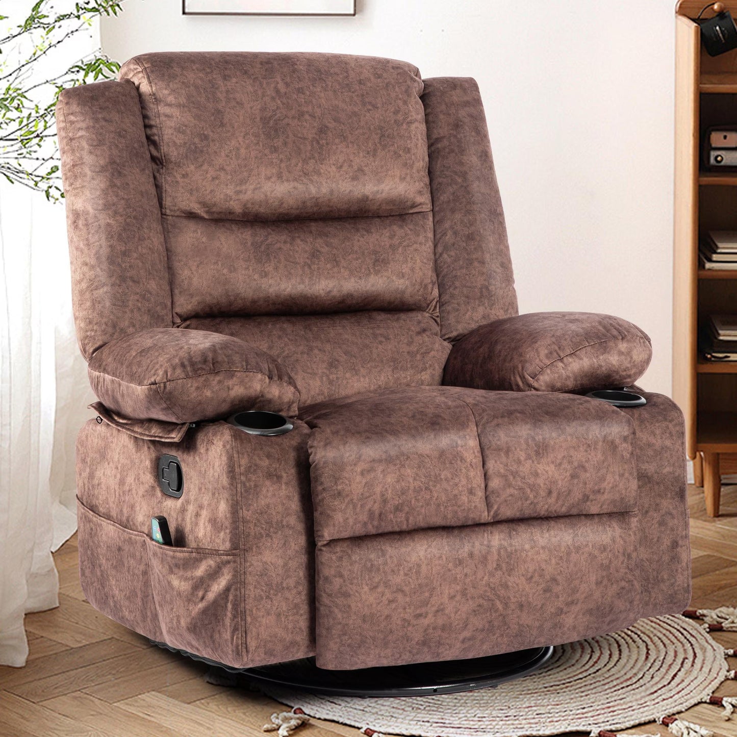 Sesslife Swivel Rocker Recliner Chair with Vibration Massage and Heat Function, Heavy-Duty Ergonomic Lounge Chair for Living Room Nursery with Rocking Function, Side Pockets and 2 Cup Holders, Gray