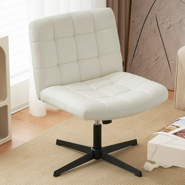 SESSLIFE Armless Office Chair with Wheels, Ergonomic Wide Seat PU Leather Desk Chair, Back Adjustable Modern Accent Chair for Home Office, Sherpa