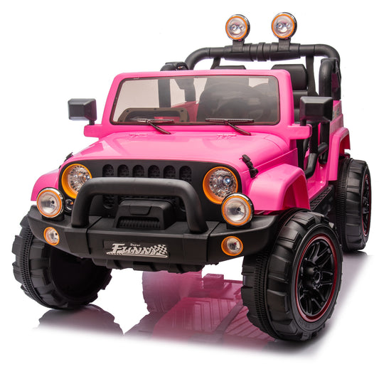24V Kids Ride On Car with Remote Control, Rear Suspension Ride on Toy with Bluetooth, USB, 2 Seater Cars, Trunk Storage, Pull Rod, LED Lights, High/Low Speed, Electric Cars for Kids Aged 3–8, Pink