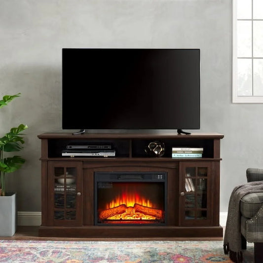 TV Stand with Fireplace, 58" Electric Fireplace Heater TV Stand for 65" TVs, Wood Fake Fireplace Heater, Electric Fireplace Entertainment Center