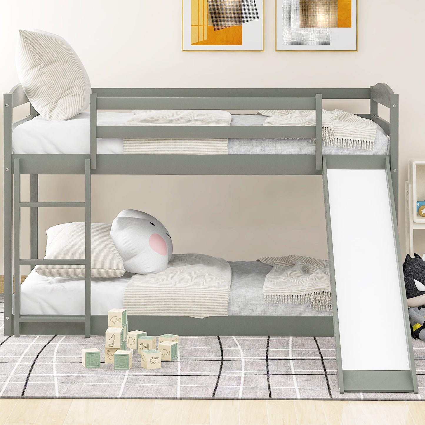SESSLIFE Twin over Full Bunk Bed with Durable Ladder and High Guardrail, Low Bunk Beds Metal Frame for Boys Girls Teens, Easy Climbing, Max 500lbs