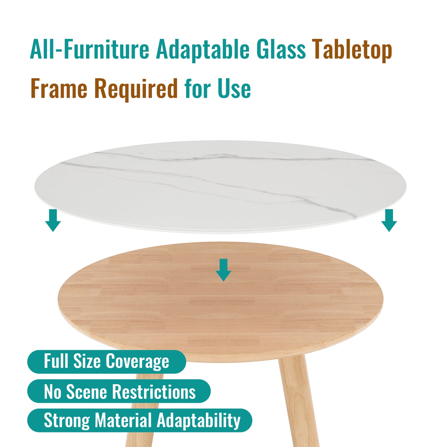 SESSLIFE 30" Round Tempered Glass Table Top with Marble Design, Premium Strong Load Bearing, Heat Resistant Glass Table Top Replacement for Dining Table, Coffee Table, Patio