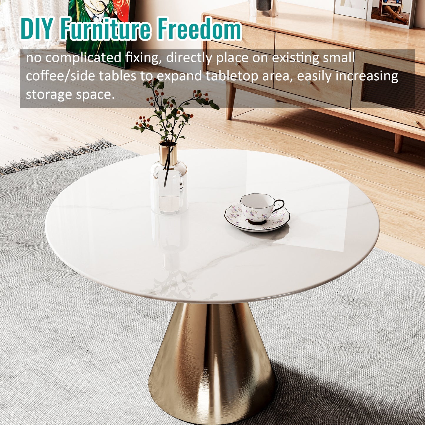 SESSLIFE 30" Round Tempered Glass Table Top with Marble Design, Premium Strong Load Bearing, Heat Resistant Glass Table Top Replacement for Dining Table, Coffee Table, Patio