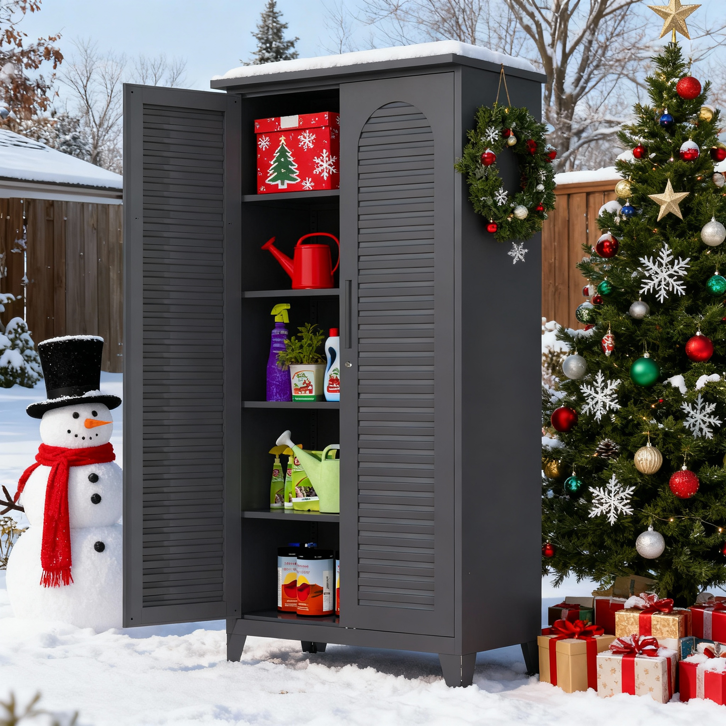 73" Tall Storage Cabinet 73", SESSLIFE Heavy-Duty Metal Cabinet with Adjustable Shelves, Freestanding Utility Cabinet with Doors for Garage, Kitchen, Office, Slate Steel