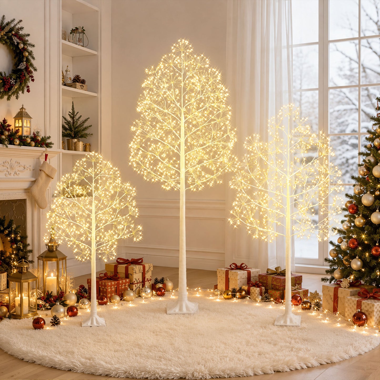 SESSLIFE 3 PCS Birch Tree Light for Christmas Decor,  Pine Shape Prelit Artificial Christmas Tree Light with 2560 LED, 4ft 5ft 6ft  with Stand for Indoor Outdoor, White