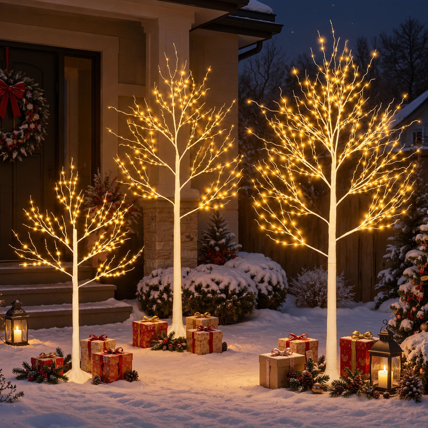 SESSLIFE Christmas Decor Birch Tree Set, 3 Piece Pre-lit Christmas Trees 4/5/6 FT, Indoor Outdoor Christmas Decoration Trees for Home Party Patio Backyard, White
