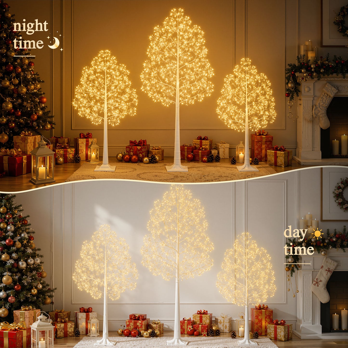 SESSLIFE 3 PCS Birch Tree Light for Christmas Decor,  Pine Shape Prelit Artificial Christmas Tree Light with 2560 LED, 4ft 5ft 6ft  with Stand for Indoor Outdoor, White