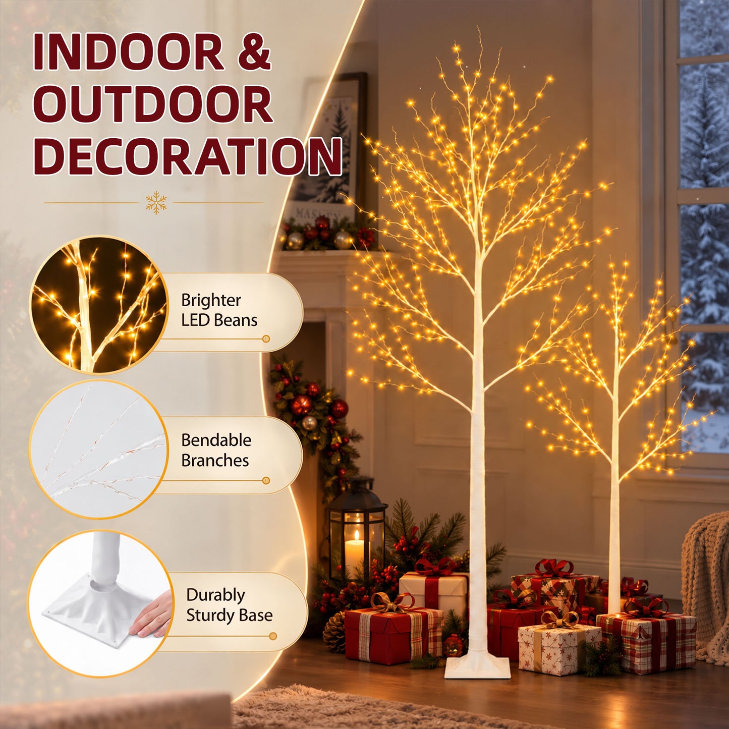 SESSLIFE Christmas Decor Birch Tree Set, 3 Piece Pre-lit Christmas Trees 4/5/6 FT, Indoor Outdoor Christmas Decoration Trees for Home Party Patio Backyard, White