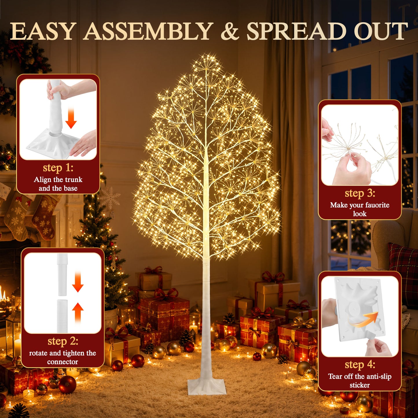 SESSLIFE 3 PCS Birch Tree Light for Christmas Decor,  Pine Shape Prelit Artificial Christmas Tree Light with 2560 LED, 4ft 5ft 6ft  with Stand for Indoor Outdoor, White