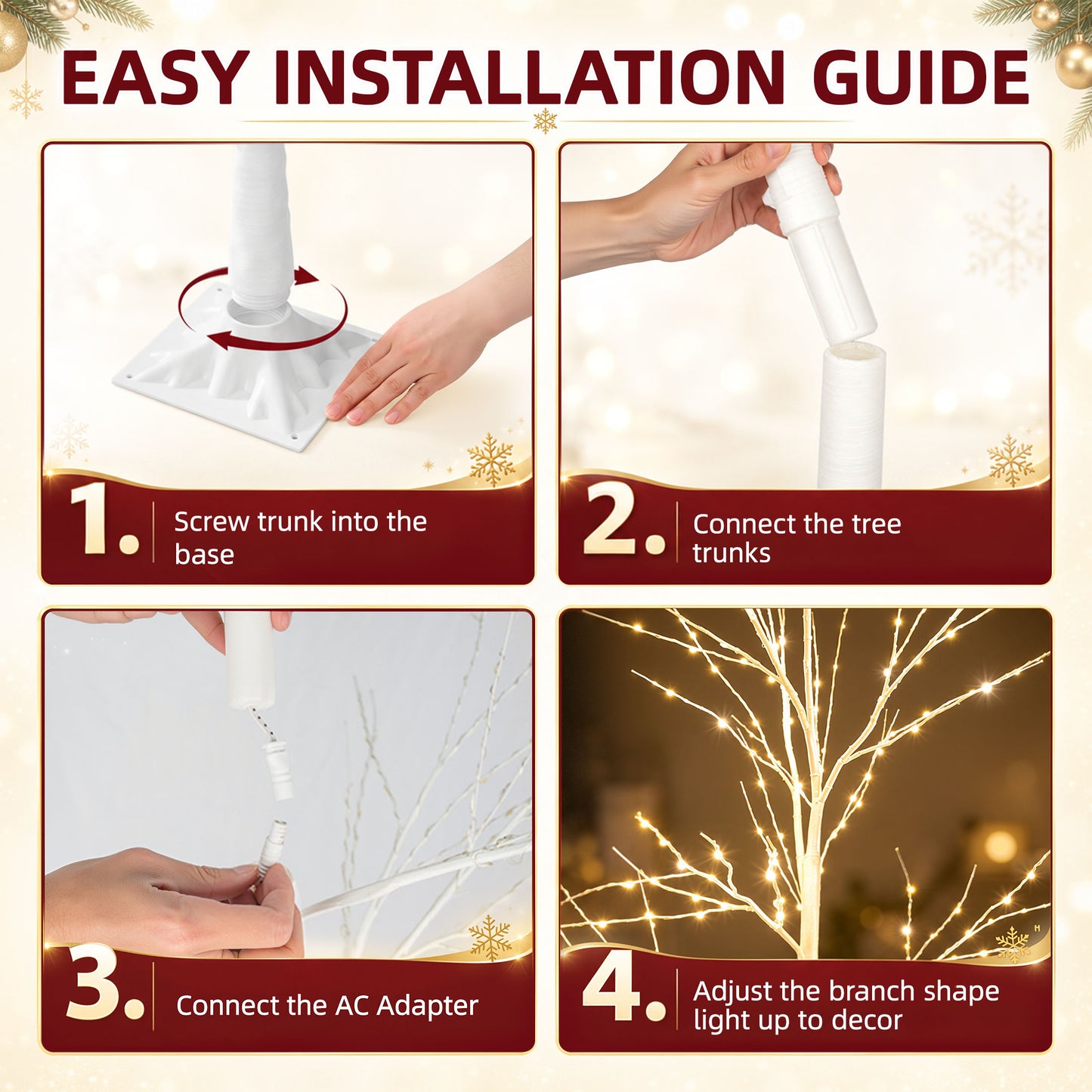 SESSLIFE Christmas Decor Birch Tree Set, 3 Piece Pre-lit Christmas Trees 4/5/6 FT, Indoor Outdoor Christmas Decoration Trees for Home Party Patio Backyard, White