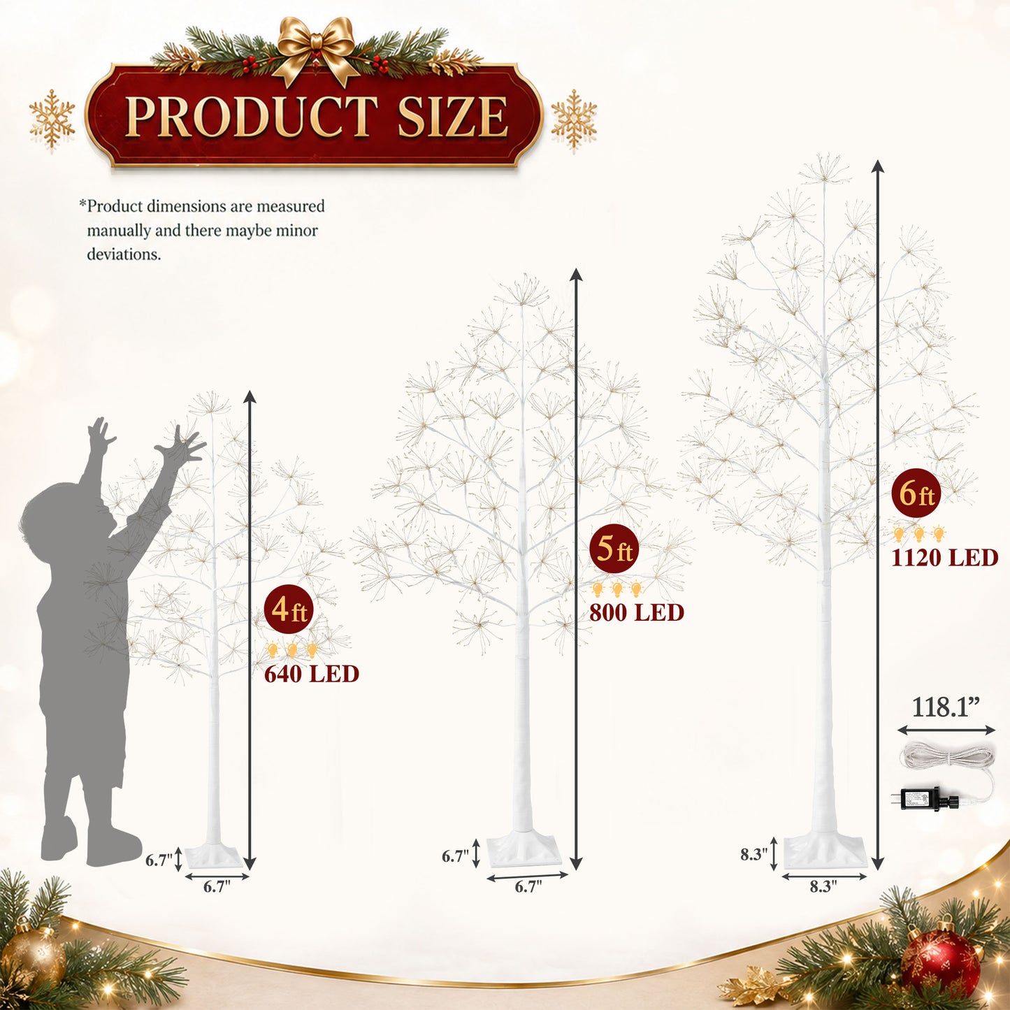 SESSLIFE 3 PCS Birch Tree Light for Christmas Decor,  Pine Shape Prelit Artificial Christmas Tree Light with 2560 LED, 4ft 5ft 6ft  with Stand for Indoor Outdoor, White