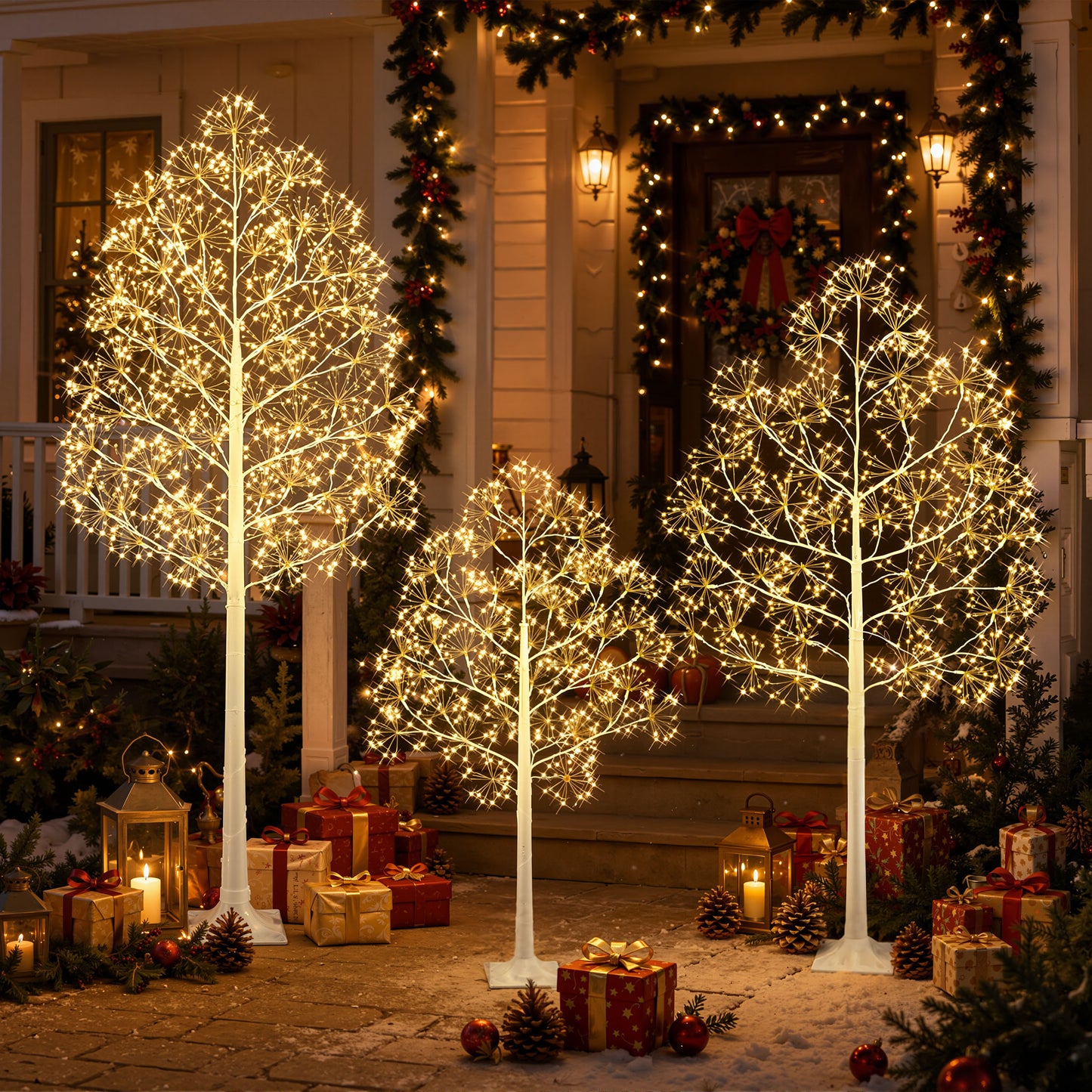 SESSLIFE 3 PCS Birch Tree Light for Christmas Decor,  Pine Shape Prelit Artificial Christmas Tree Light with 2560 LED, 4ft 5ft 6ft  with Stand for Indoor Outdoor, White