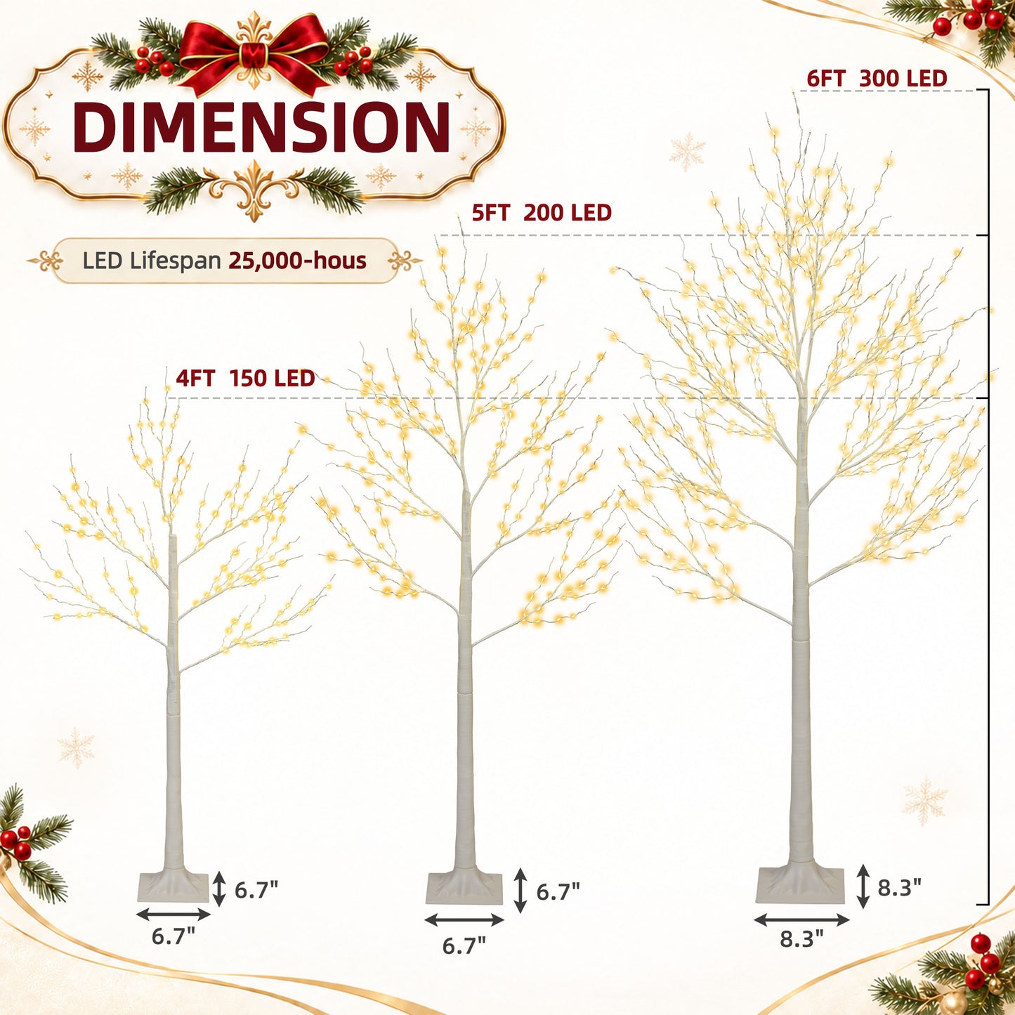SESSLIFE Christmas Decor Birch Tree Set, 3 Piece Pre-lit Christmas Trees 4/5/6 FT, Indoor Outdoor Christmas Decoration Trees for Home Party Patio Backyard, White