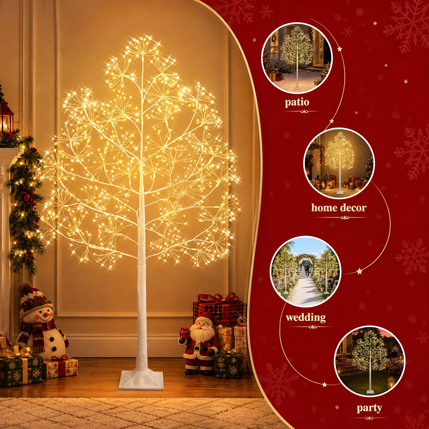 SESSLIFE 3 PCS Birch Tree Light for Christmas Decor,  Pine Shape Prelit Artificial Christmas Tree Light with 2560 LED, 4ft 5ft 6ft  with Stand for Indoor Outdoor, White