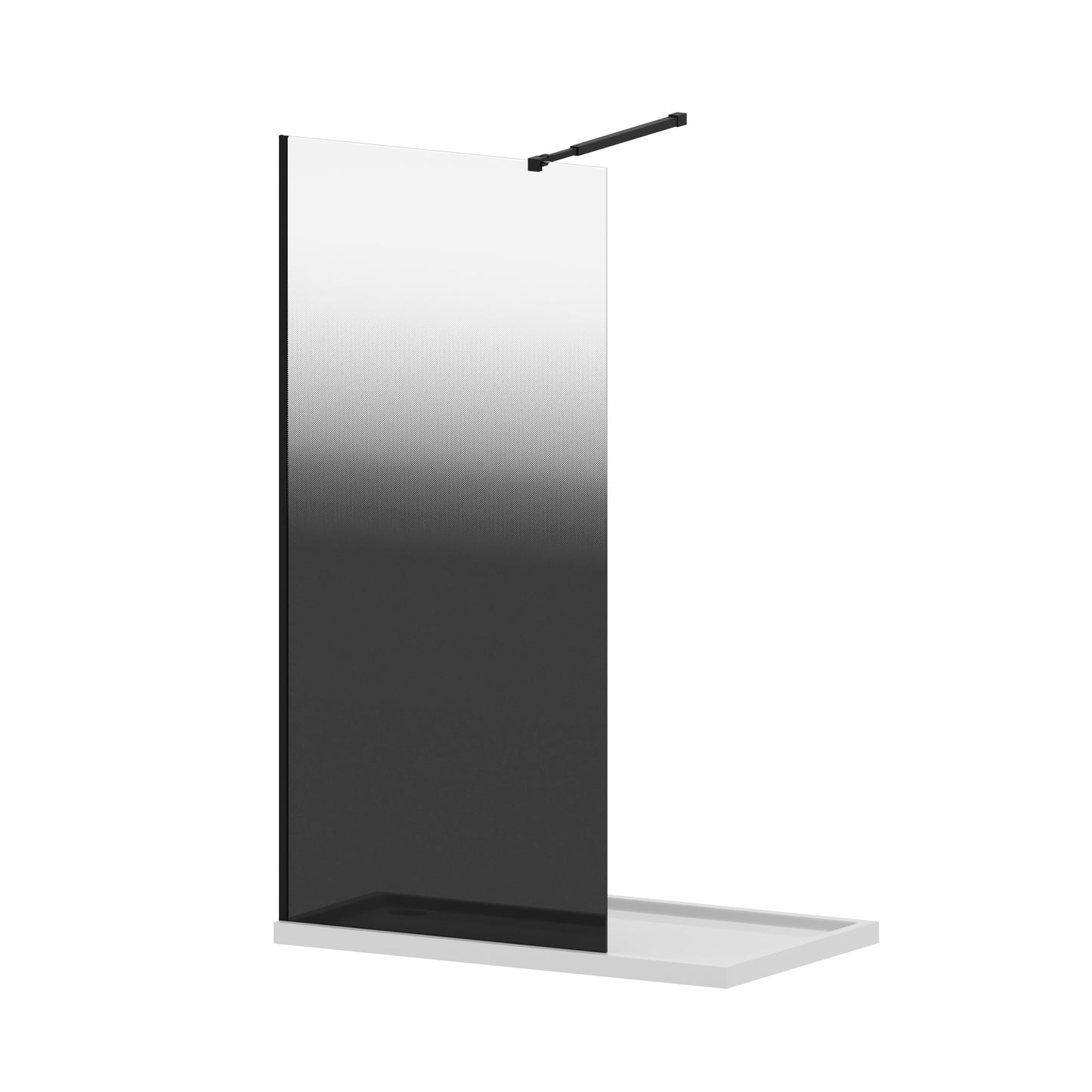 SESSLIFE 34x72 Inch Frameless Shower Door Fixed, 1/4" Matt Black Gradient Tempered Glass Walk in Shower Screen with Adjustable Support Rod, Reversible Installation for Modern Bathroom