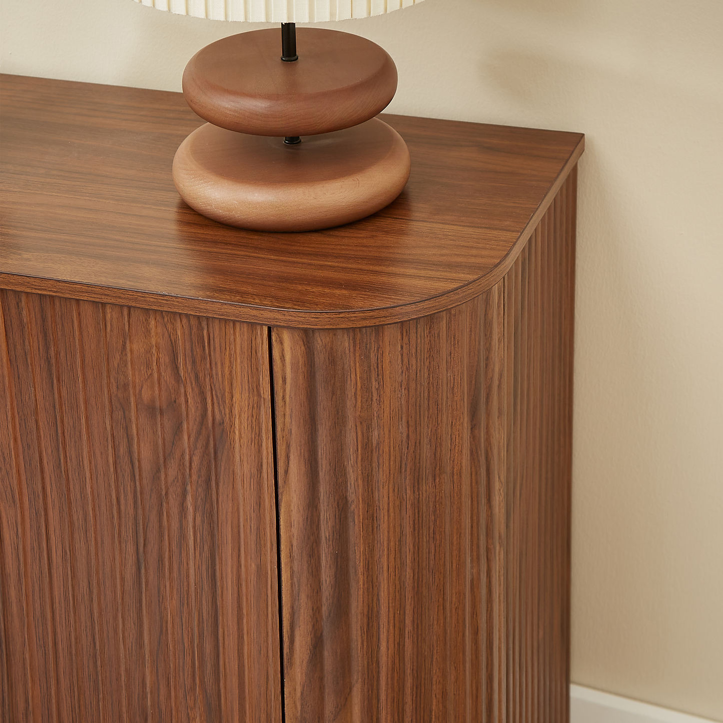 SESSLIFE 58" Modern Sideboard Cabinet with Wavy Curved Doors, Walnut Buffet Cabinet with Wine Rack Glass Holder and Adjustable Shelves, Coffee Bar Storage for Kitchen Dining Room