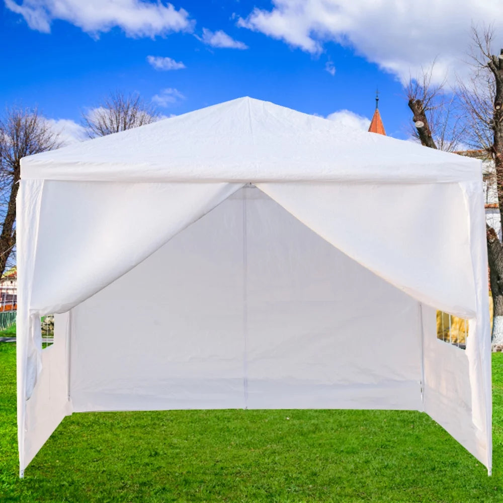 Outdoor Backyard Tent for Party, YOFE 10x10 ft Wedding Canopy Tent Gazebo Tent for Camping Beach BBQ Shelter, Waterproof Sunproof Garden Party Tent no Sidewall, White Car Tent, D113