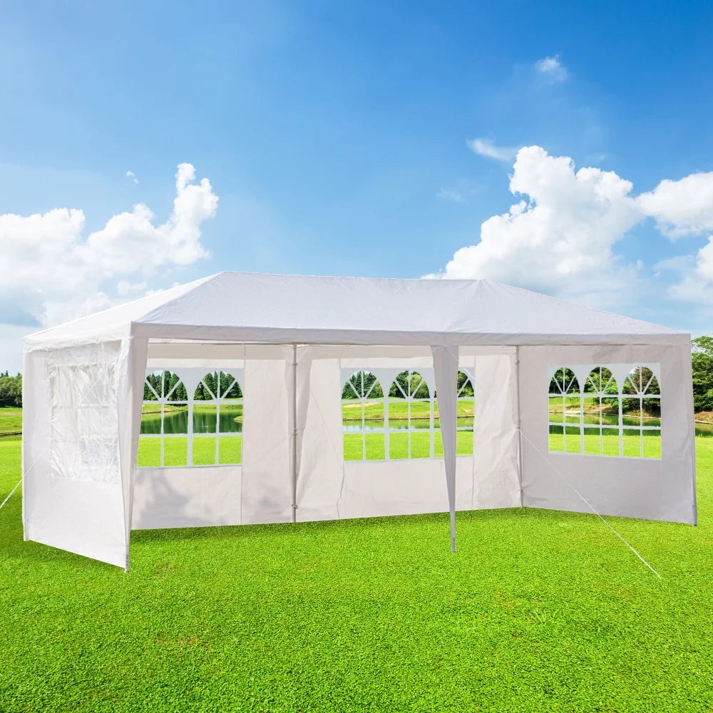 Outdoor Backyard Tent for Party, YOFE 10x10 ft Wedding Canopy Tent Gazebo Tent for Camping Beach BBQ Shelter, Waterproof Sunproof Garden Party Tent no Sidewall, White Car Tent, D113