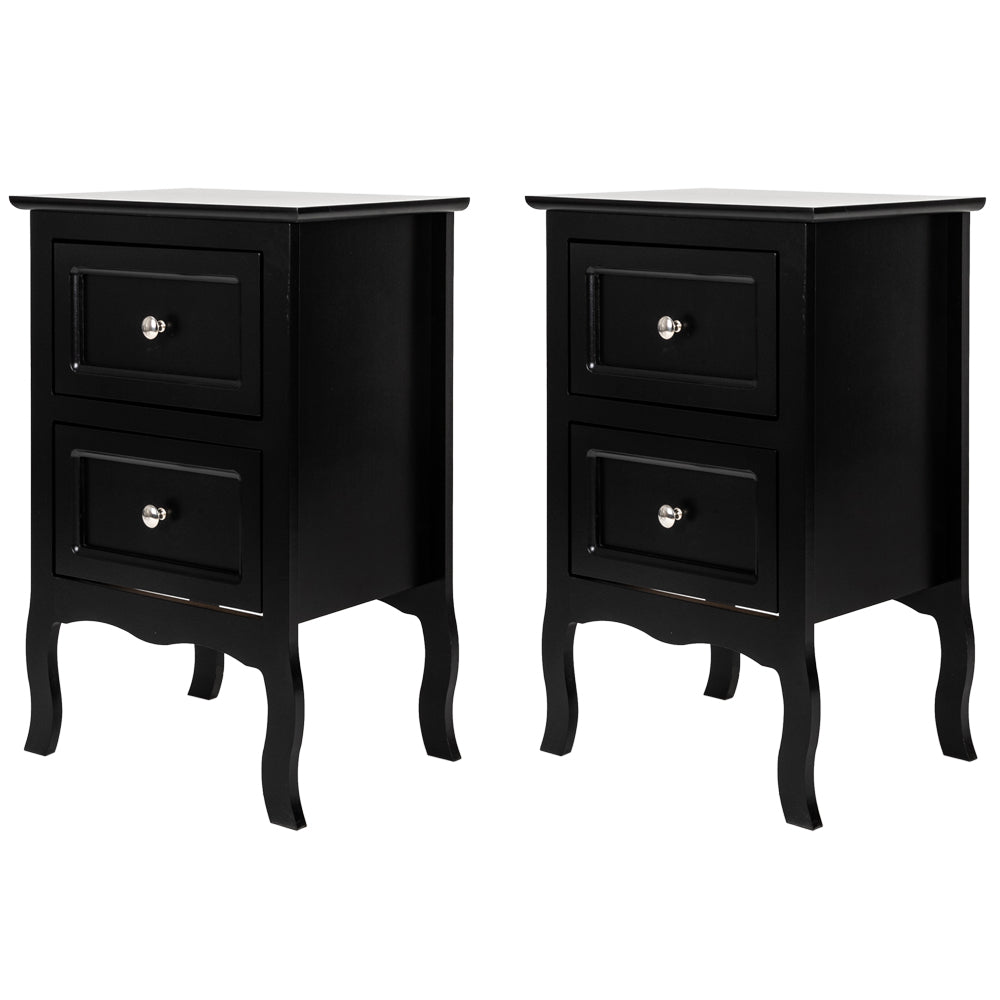 SESSLIFE Set of 2 Nightstand 2 Drawers End Table Storage Wood Cabinet Bedroom Accent Side Table (Black)