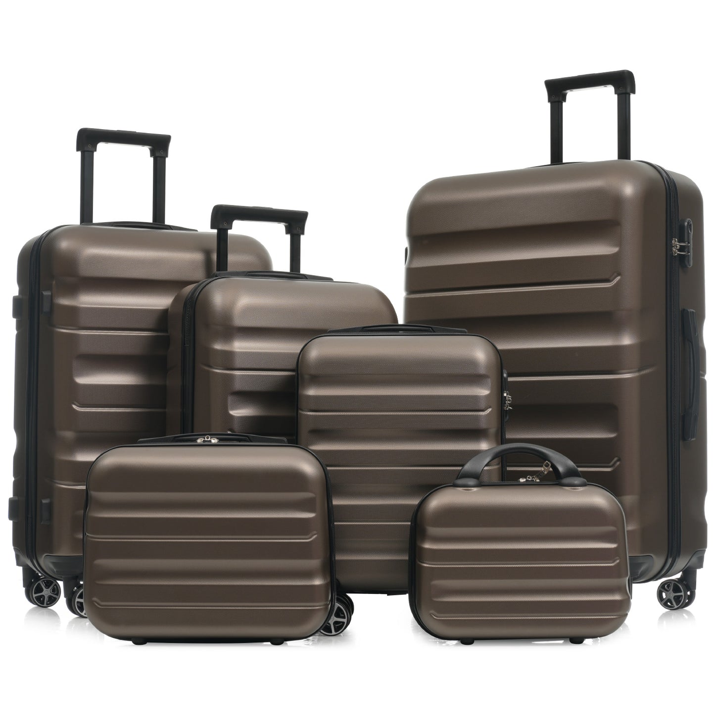 SESSLIFE 6 Piece Hardshell Luggage Set, Lightweight ABS Luggage with Spinner Wheels, 12" to 31" Carry On and Checked Luggage for Family Travel, Business Trips, Nestable Storage, Brown