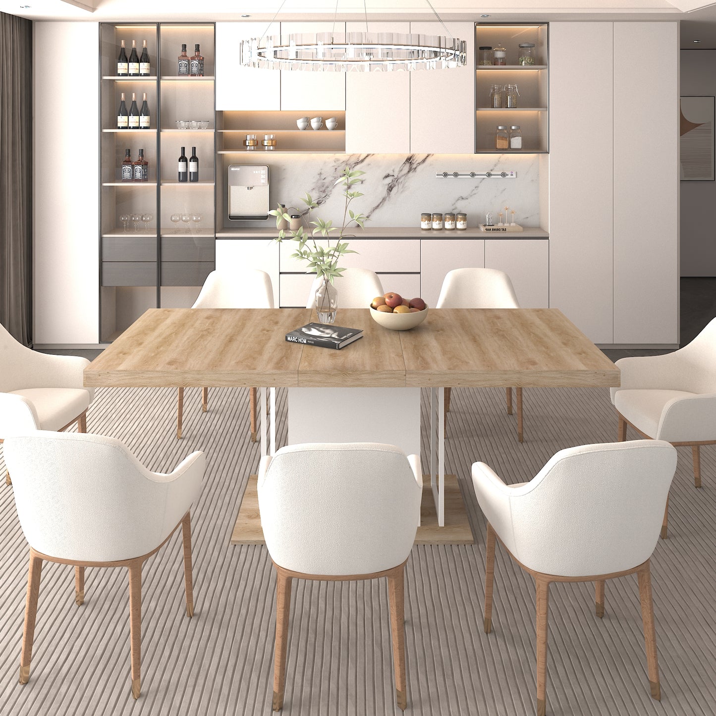 SESSLIFE Extendable Dining Table for 6-10 People, 160-200cm Solid Wood Farmhouse Table with Distressed Finish, Rustic Rectangular Kitchen Table, Dining Room Table for Large Space, Black Brown
