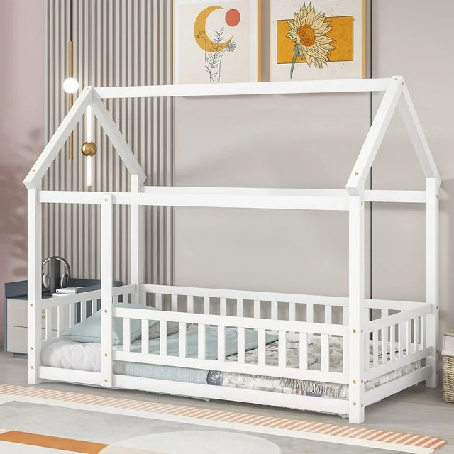 SESSLIFE House Bed Twin, Solid Wood House Bed for Kids, Box Spring Needed (Gray)