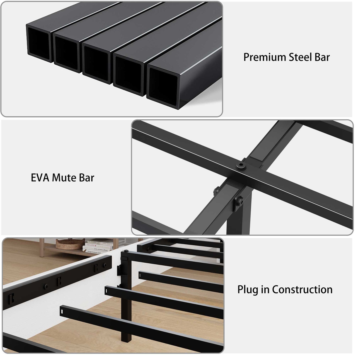 Upholstered Platform Bed Frame with Tufted Headboard, Modern Queen Size Bed Frame with Solid Wood Legs, Mid-Century Platform Bed for Adults Kids, No Box Spring Needed, Grey