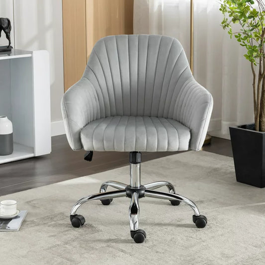 Sesslife Velvet Office Desk Chair, Height Adjustable Task Chairs, Modern Office Chair Makeup Chair, 360° Swivel Computer Chair, Mid Back Chair, Living Room Chairs, Gray