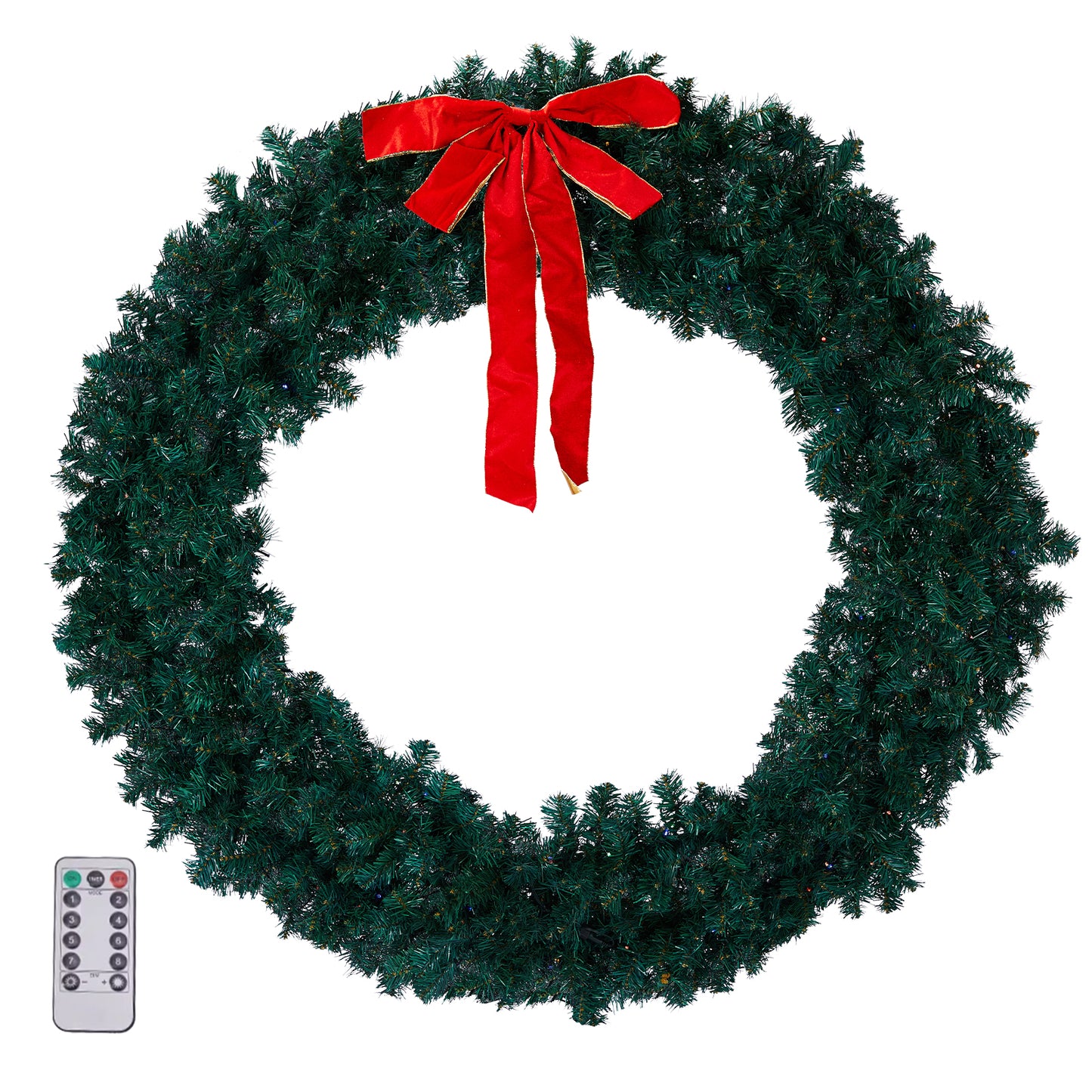 48inch Pre-Lit Christmas Wreath, SESSLIFE Large Outdoor Christmas Wreath with LED Lights, Large Bow and Remote Control, Full Outdoor Wreath for Front Door, Gate, Green