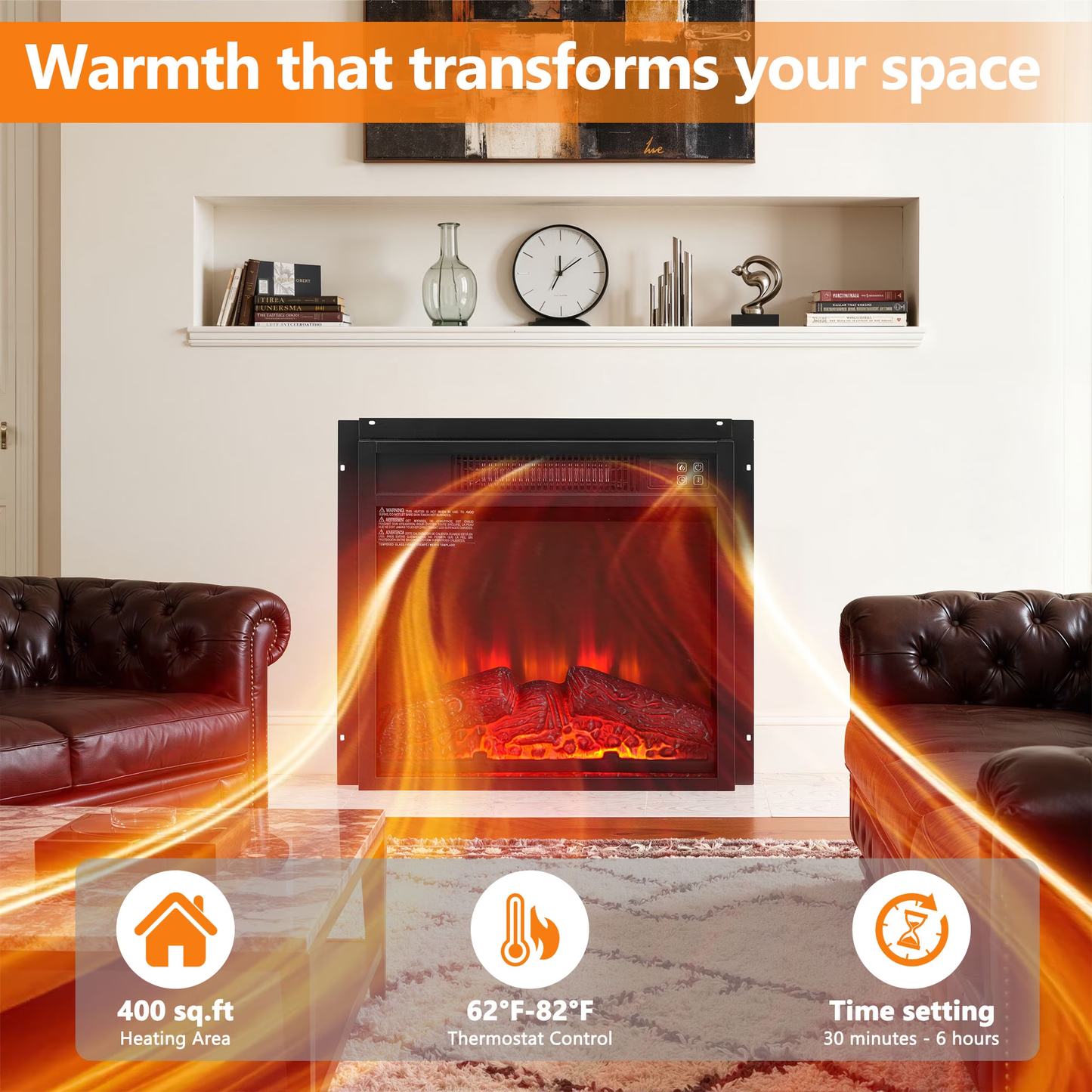 18" Fireplace Heaters for Inside, 3D Electric Fireplace Insert, 1400W Fireplace Heater, Adjustable Flame and Low Noise, CSA Certification
