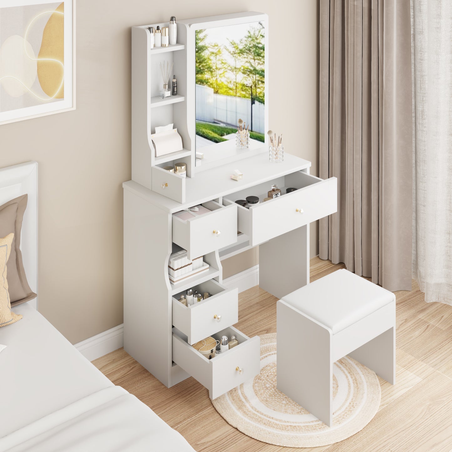 PORKISS Vanity Set with Sliding Mirror