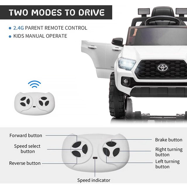 Official Licensed Toyota Tacoma Kids 12V Ride on Toys, Ride on Car with Remote Control, MP3 Player, Radio, Lights, Battery Powered Electric Ride on Vehicle for 2 to 4 Years Birthday Gift, White