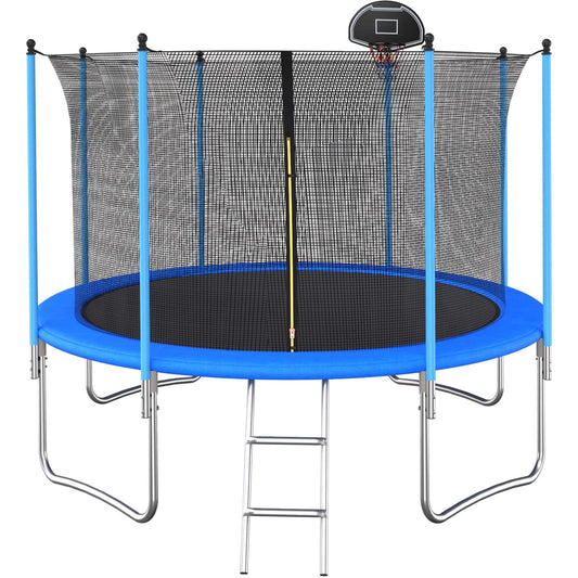 Trampoline with Enclosure, 14FT Trampoline with Non-slip Ladder, Backyard Patio Family Outdoor Recreational Trampoline, Including All Accessories