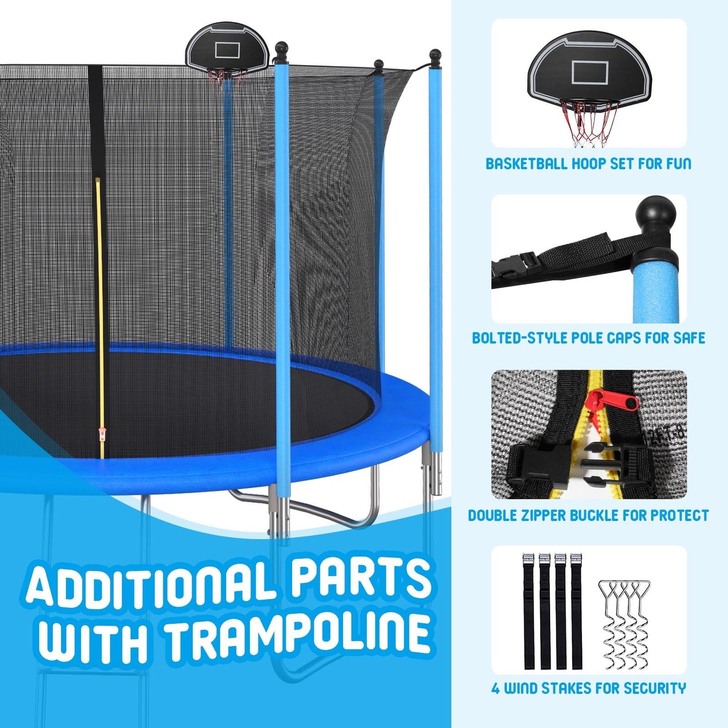 Trampoline with Enclosure, 14FT Trampoline with Non-slip Ladder, Backyard Patio Family Outdoor Recreational Trampoline, Including All Accessories