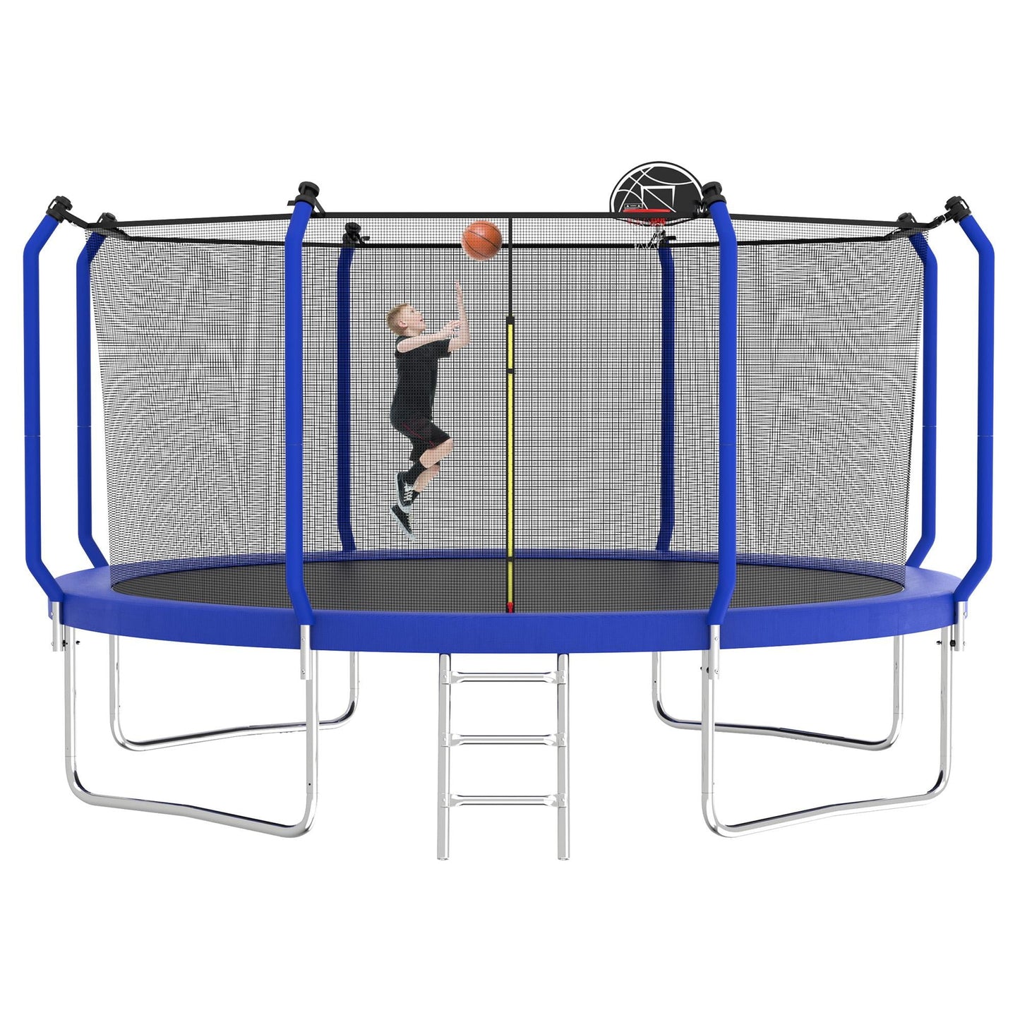 Trampoline with Enclosure, 14FT Trampoline with Non-slip Ladder, Backyard Patio Family Outdoor Recreational Trampoline, Including All Accessories