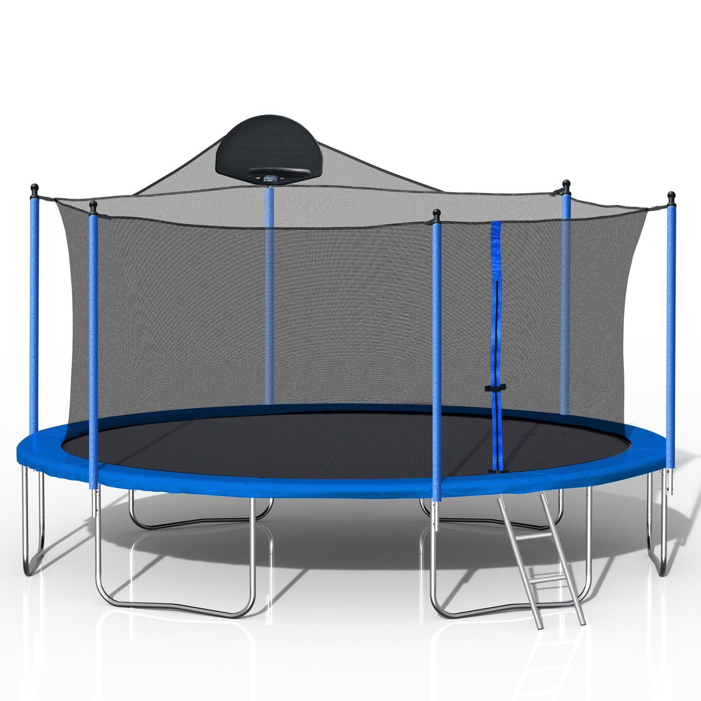 14FT Trampoline with Enclosure, Upgraded Kids Trampoline with Basketball Hoop and Non-slip Ladder