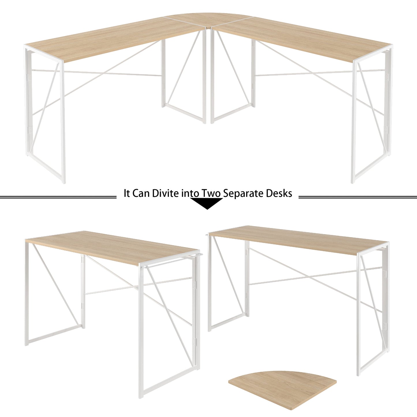 58" L Shaped Gaming Desk, Modern Style Computer Desk for Home Office, Beige Wood Sturdy Home Office Writing Corner Computer Desk