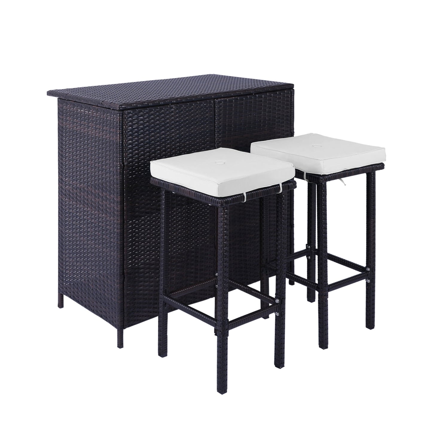 Sesslife Bar Height Outdoor Dining Table Set for 2, Rattan Patio Furniture Dining Table with 2 Stools, Lawn Garden Balcony Sectional Conversation Set